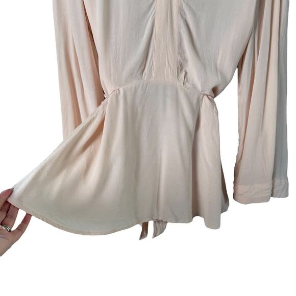 NEW Andrew Marc New York Pink Tie-Waist V-Neck‎ Blouse Long Wide Sleeves, Large - Picture 7 of 11